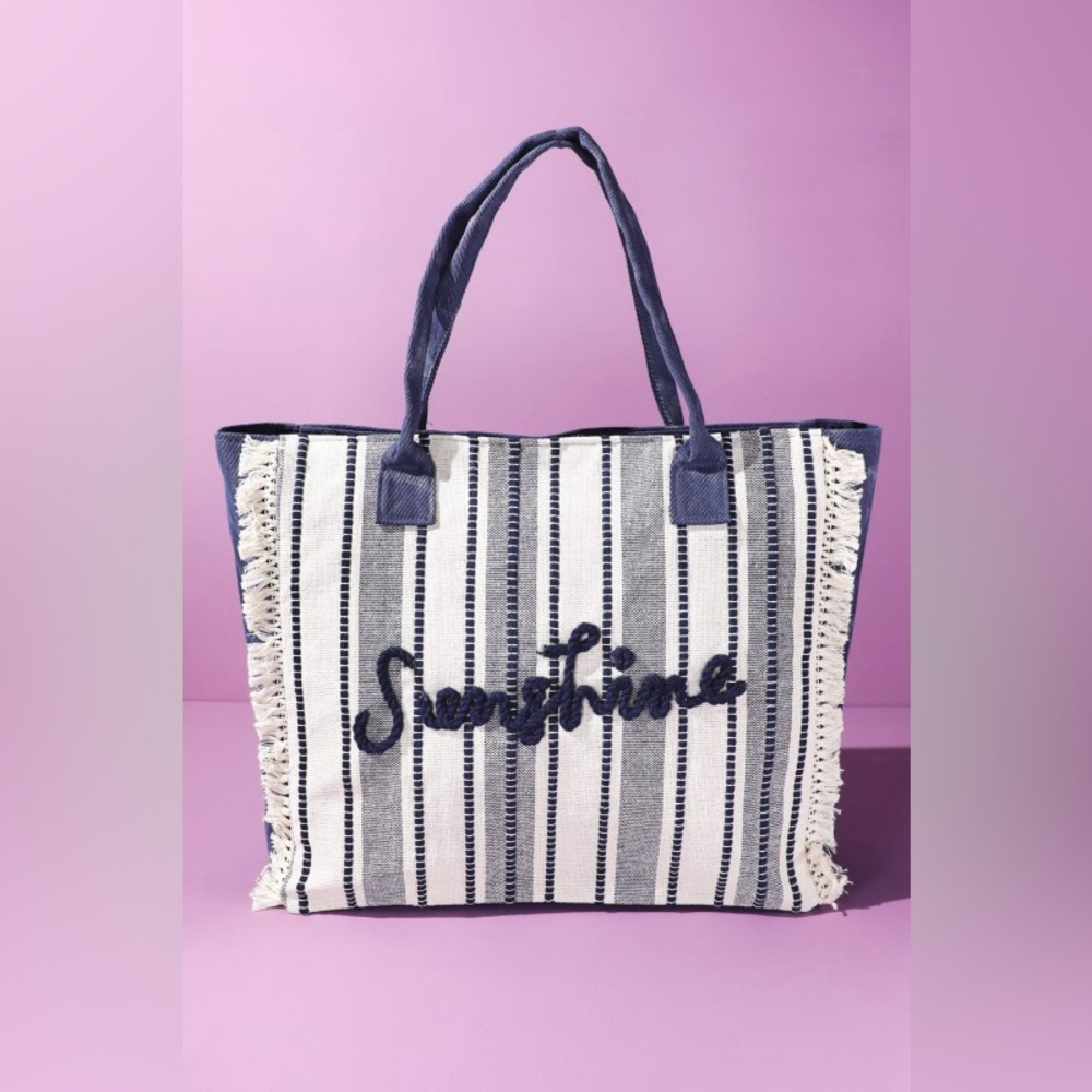 Vintage Sunshine Stripe Fringe Tote Bag|Denim